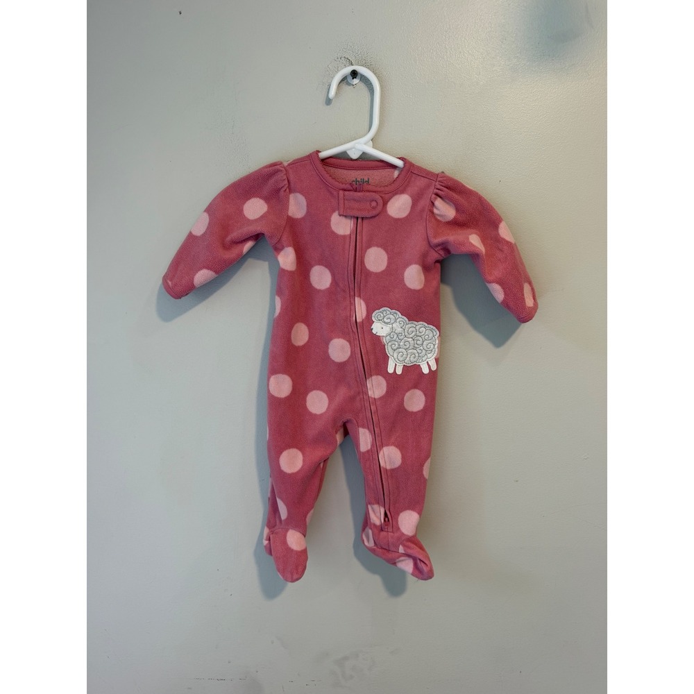 Child of Mine by Carters Pink Polka Dot Sheep Fleece Footed Sleeper 0-3M